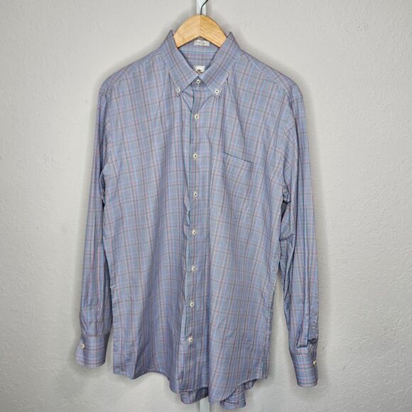 Peter Millar Shirt Men's Button Down Micro Check Plaid Cotton Long Sleeve Large - Picture 1 of 6